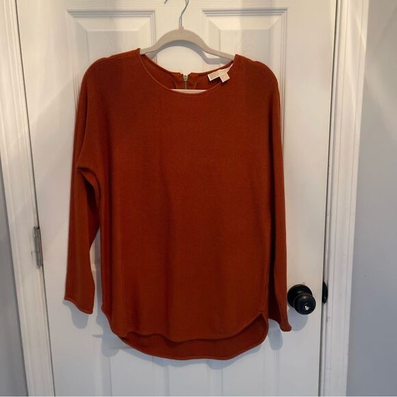 Michael Kors Sunset Orange Womens Size Small Sweater Gold Zipper C0006 - Picture 1 of 5